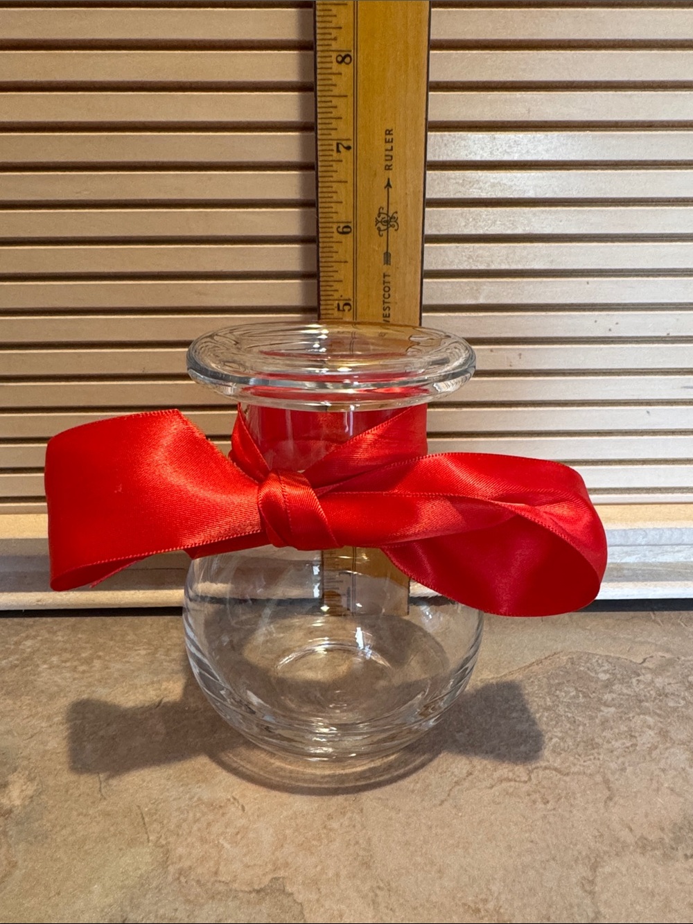 Clear Glass Decorative Vase with Red Ribbon - Home Accents